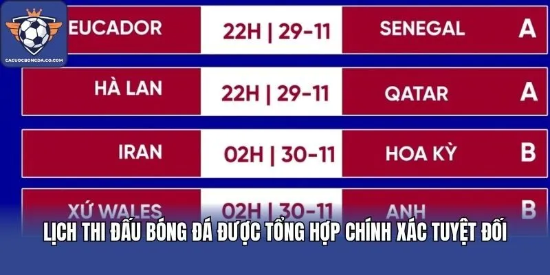 Lịch thi đấu bóng đá được tổng hợp chính xác tuyệt đối