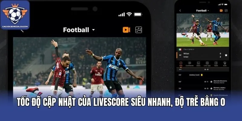 Tốc độ cập nhật của Livescore siêu nhanh, độ trễ bằng 0